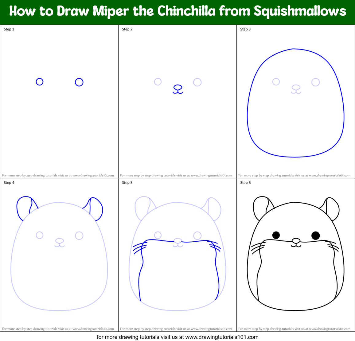 How to Draw Miper the Chinchilla from Squishmallows Printable Step by Step