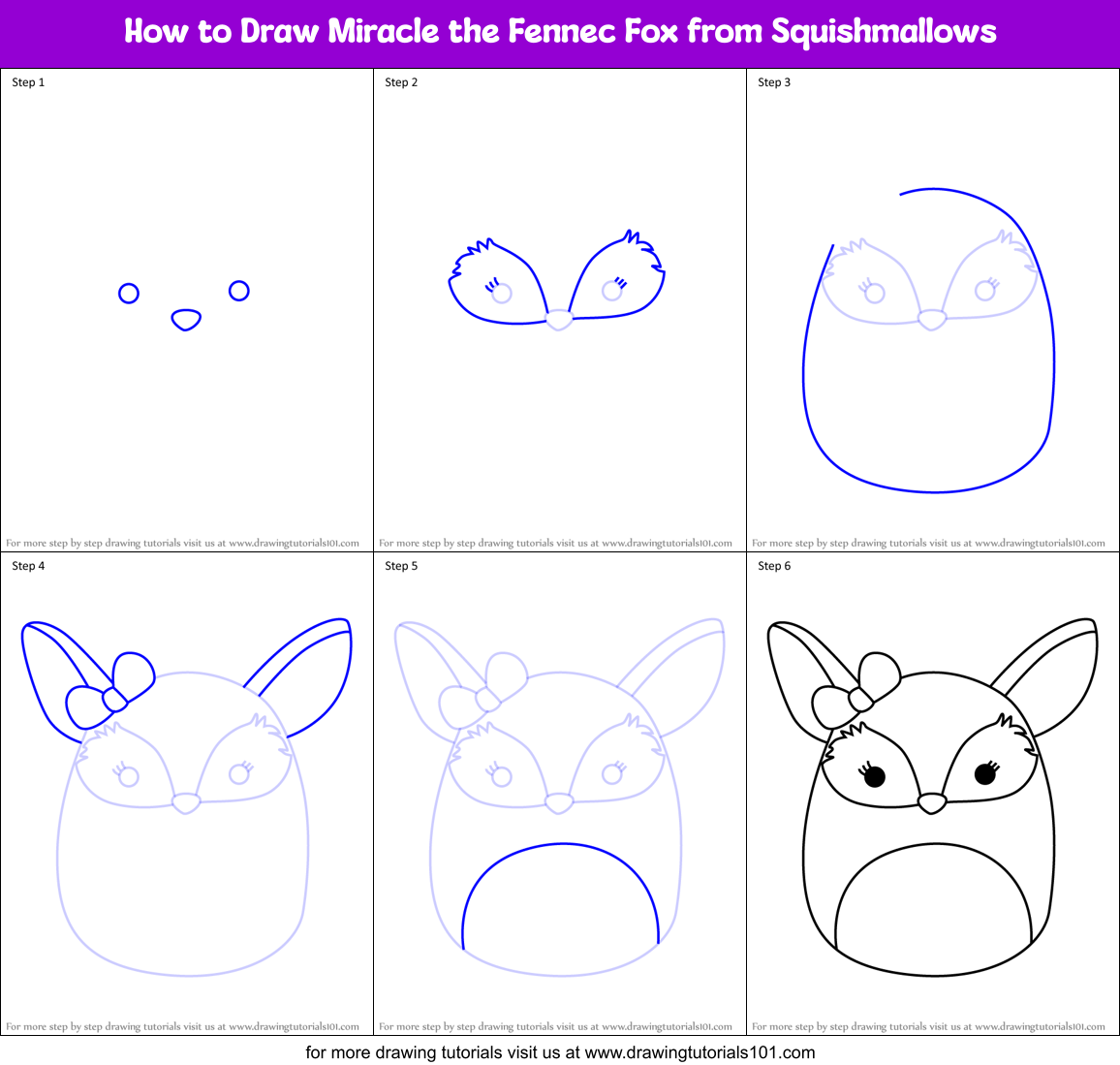 How to Draw Miracle the Fennec Fox from Squishmallows Printable Step by Step