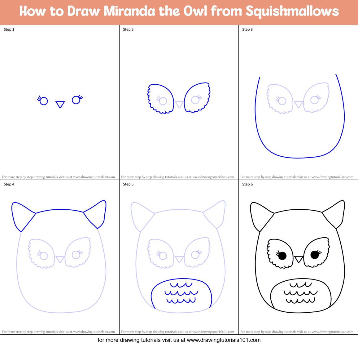 How to Draw Miranda the Owl from Squishmallows Printable Step by Step