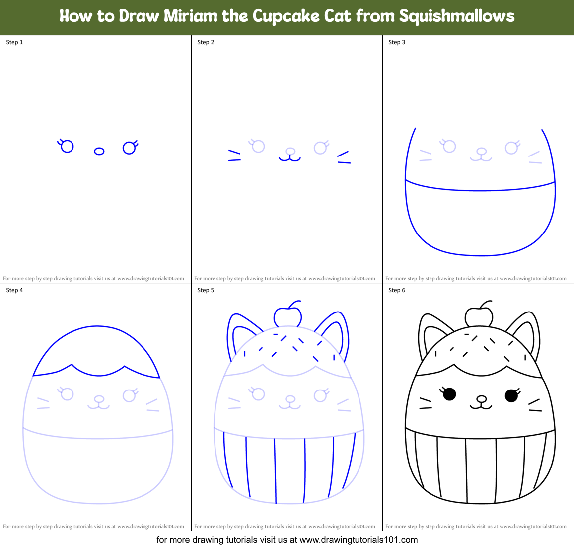 How to Draw Miriam the Cupcake Cat from Squishmallows Printable Step by Step