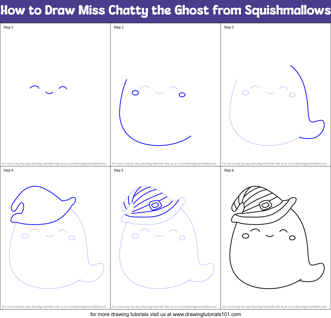 How to Draw Miss Chatty the Ghost from Squishmallows Printable Step by Step