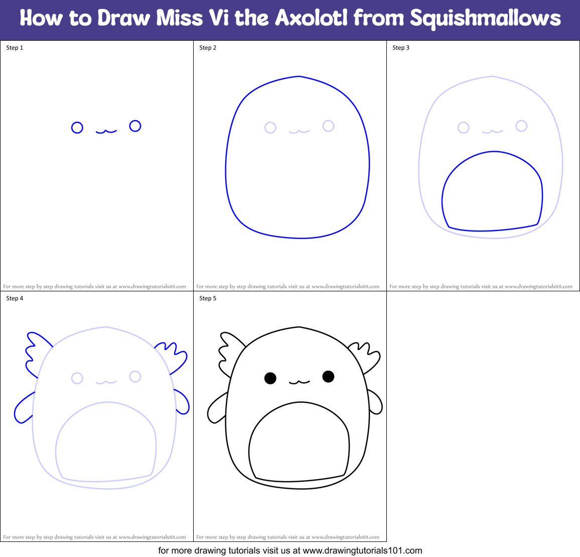 How to Draw Miss Vi the Axolotl from Squishmallows Printable Step by Step