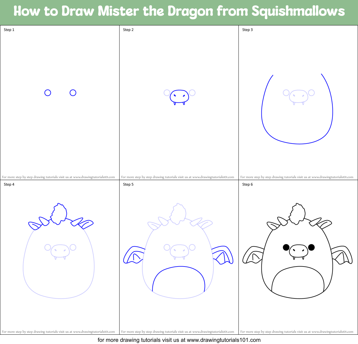 How to Draw Mister the Dragon from Squishmallows Printable Step by Step