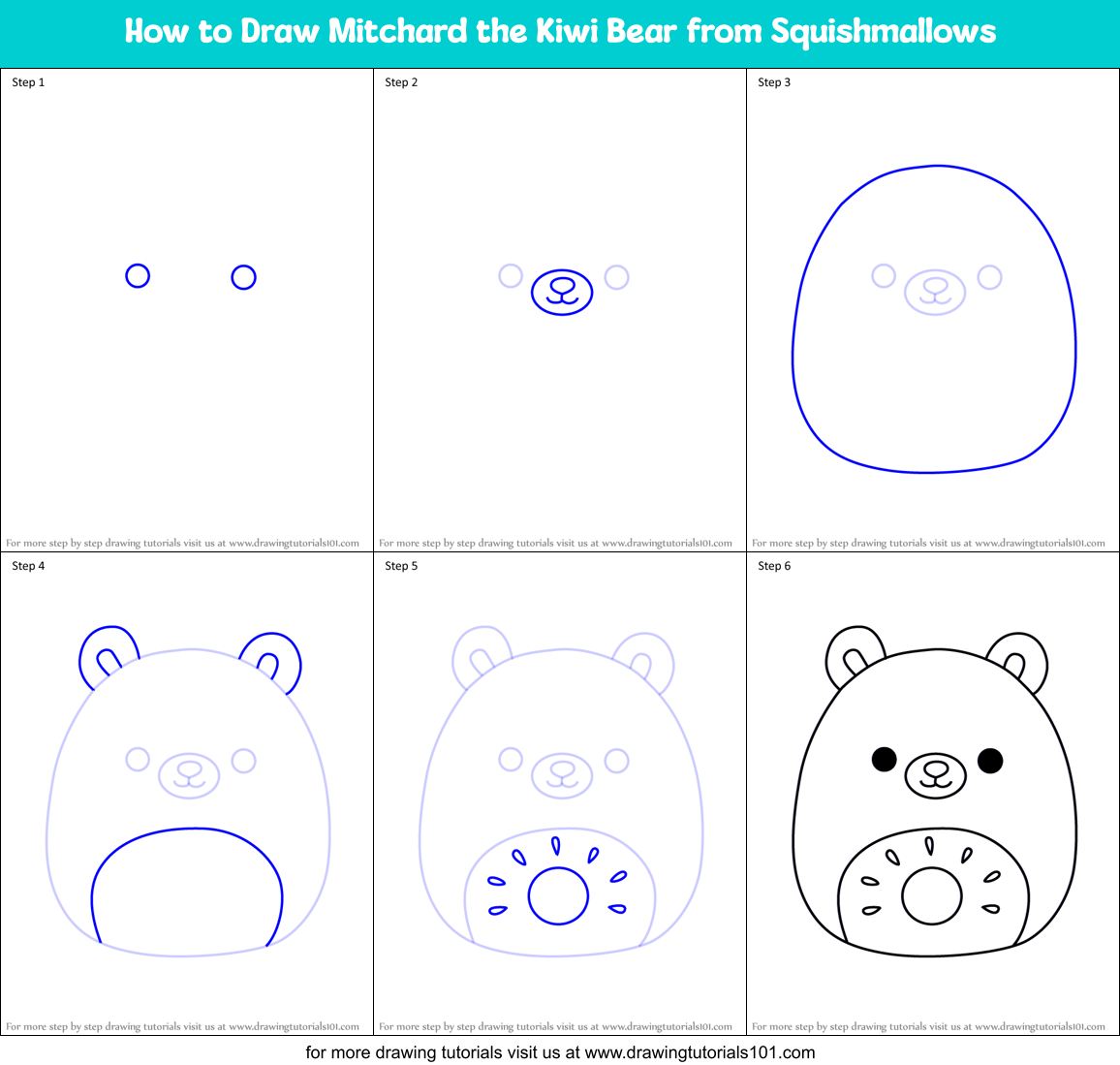How to Draw Mitchard the Kiwi Bear from Squishmallows Printable Step by Step
