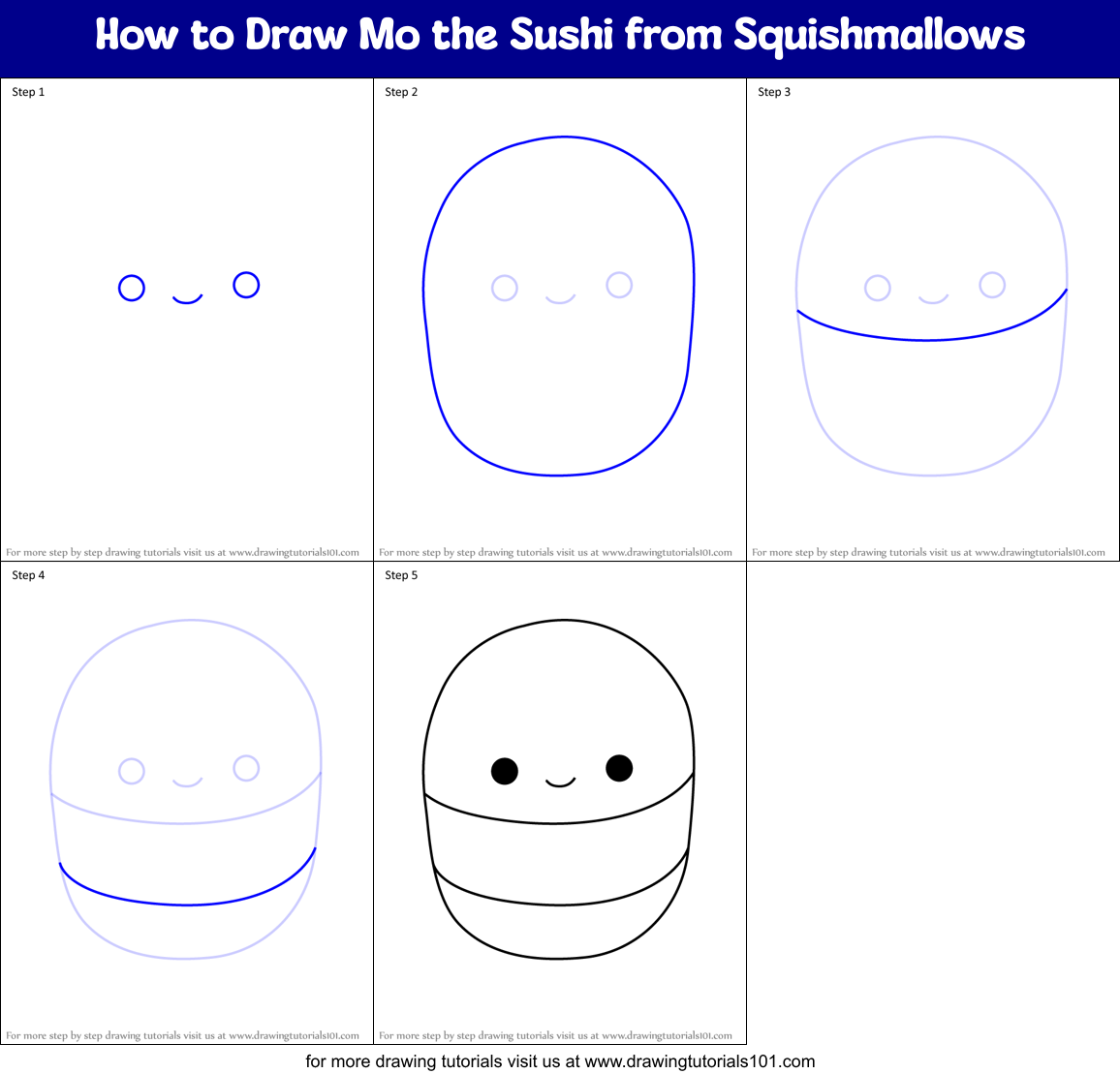 How to Draw Mo the Sushi from Squishmallows Printable Step by Step
