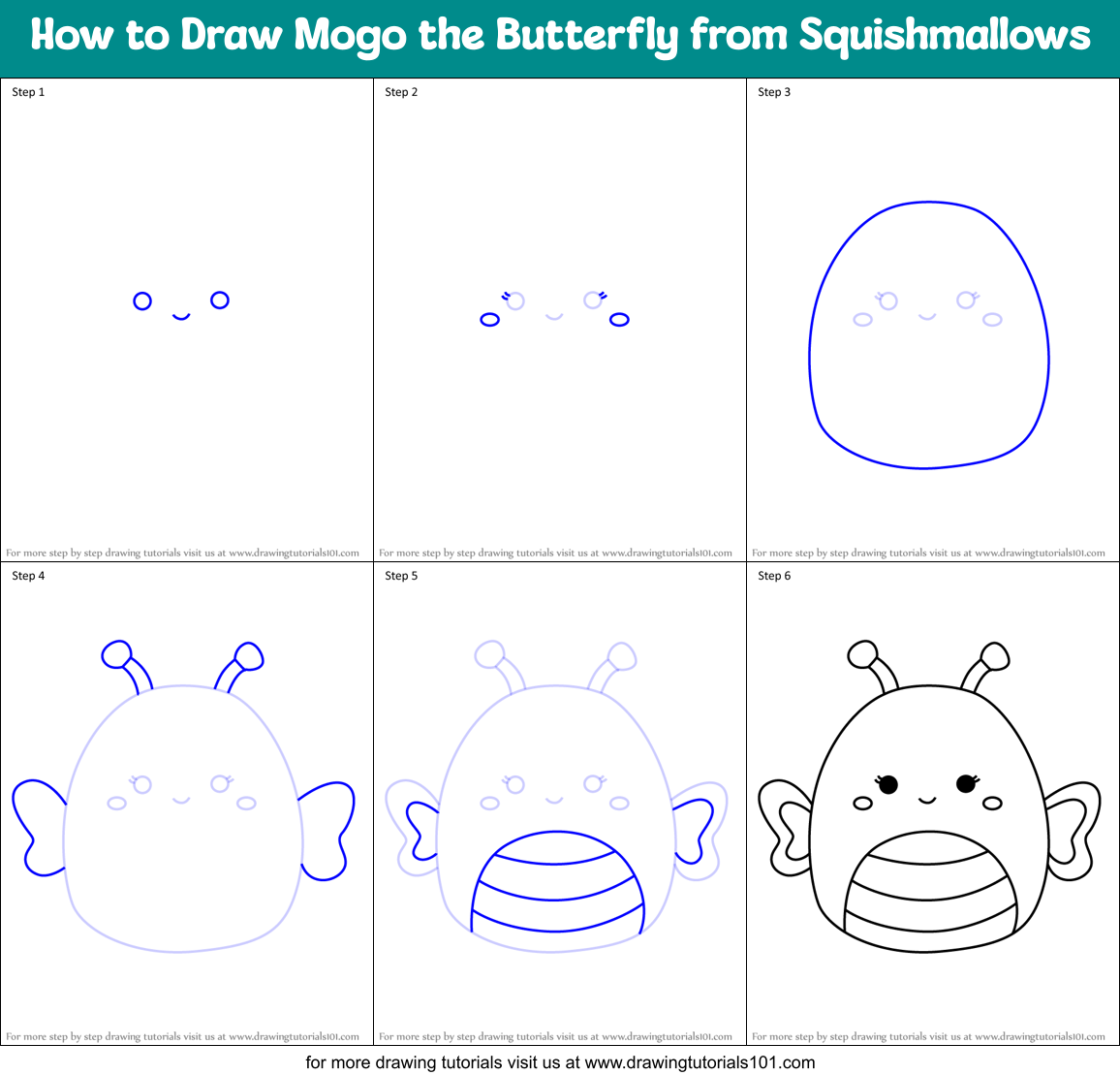 How to Draw Mogo the Butterfly from Squishmallows Printable Step by Step