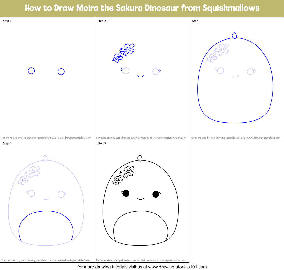 How to Draw Moira the Sakura Dinosaur from Squishmallows Printable Step by Step
