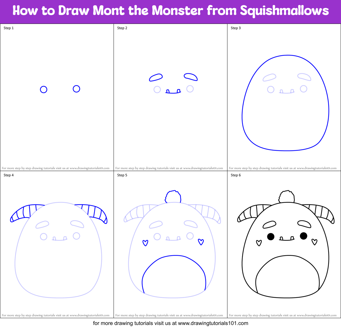 How to Draw Mont the Monster from Squishmallows Printable Step by Step