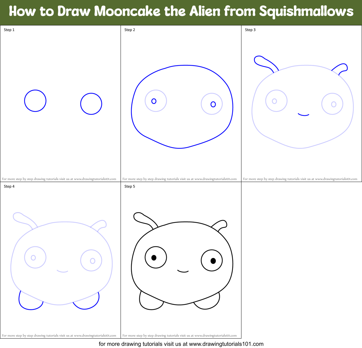 How to Draw Mooncake the Alien from Squishmallows Printable Step by Step