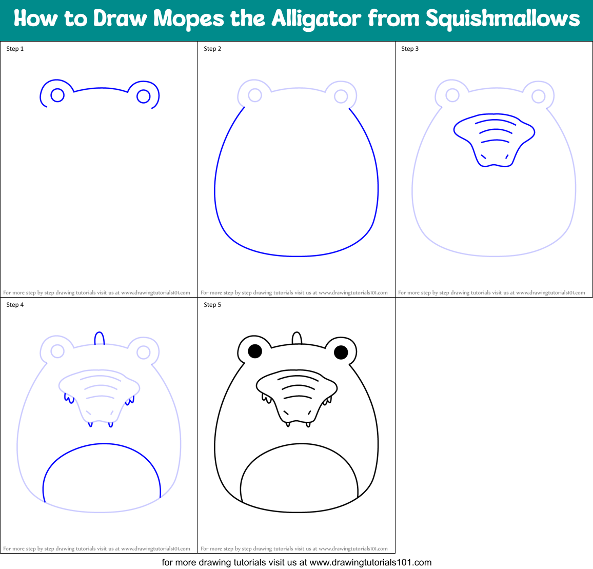 How to Draw Mopes the Alligator from Squishmallows Printable Step by Step