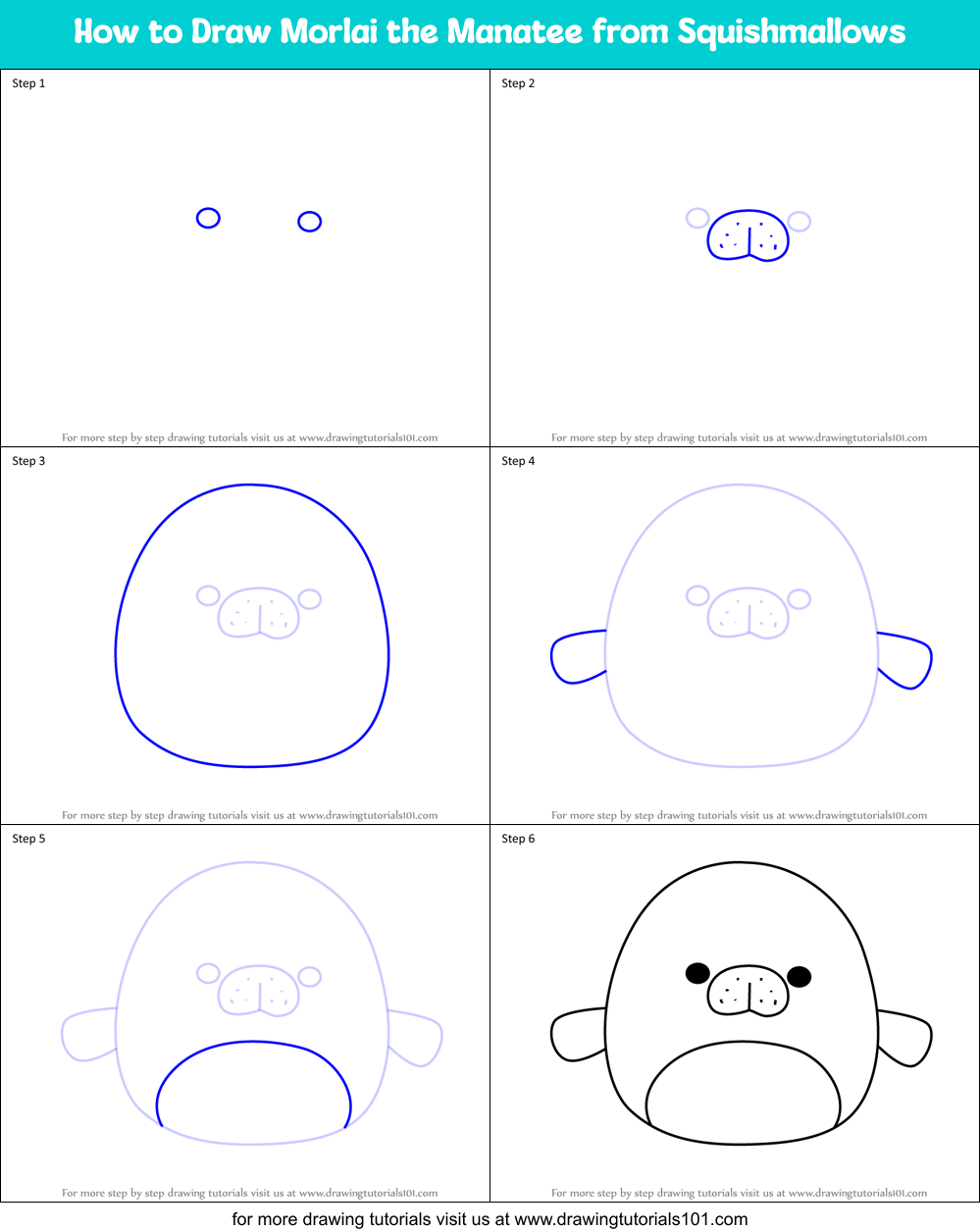 How to Draw Morlai the Manatee from Squishmallows Printable Step by Step