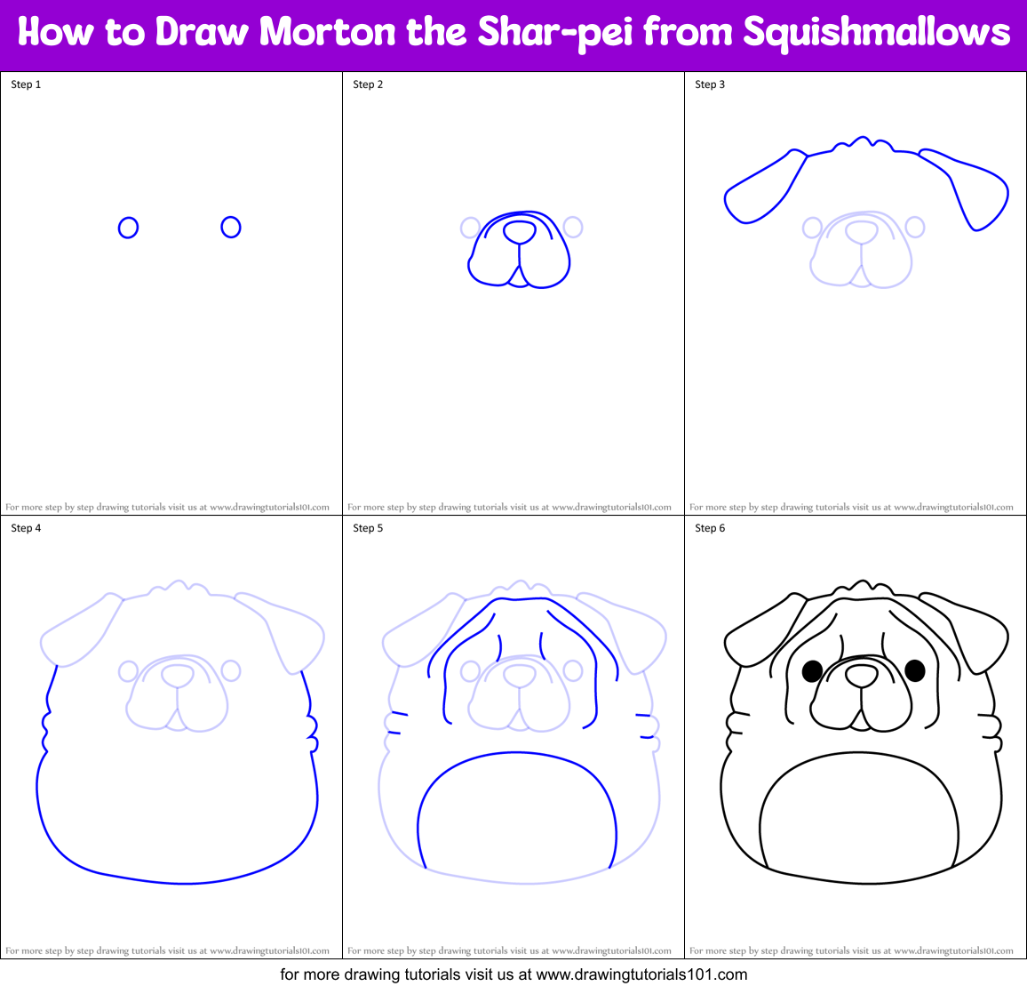 How to Draw Morton the Shar-pei from Squishmallows Printable Step by Step