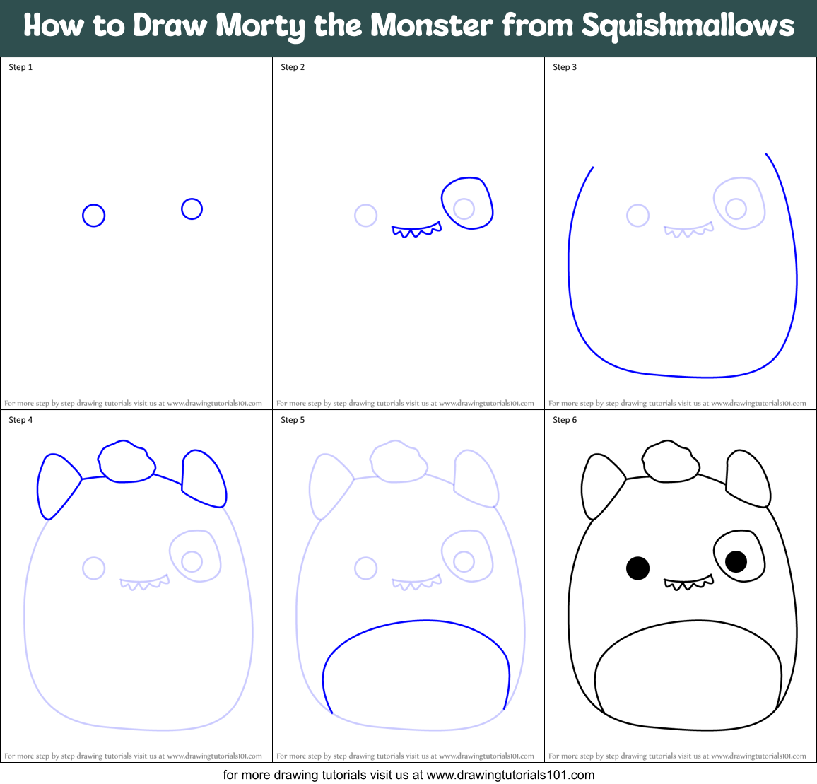 How to Draw Morty the Monster from Squishmallows Printable Step by Step