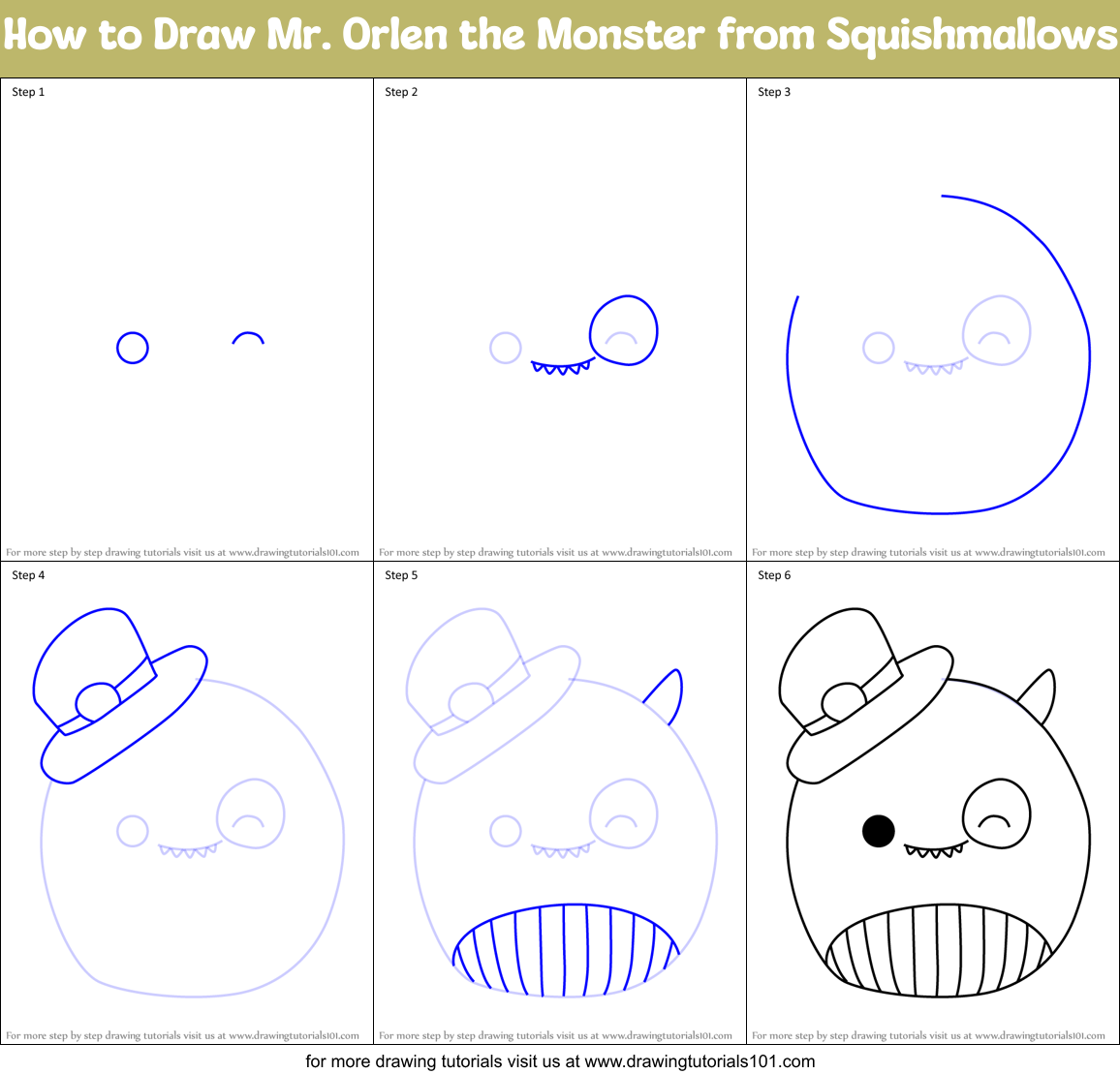 How to Draw Mr. Orlen the Monster from Squishmallows Printable Step by Step