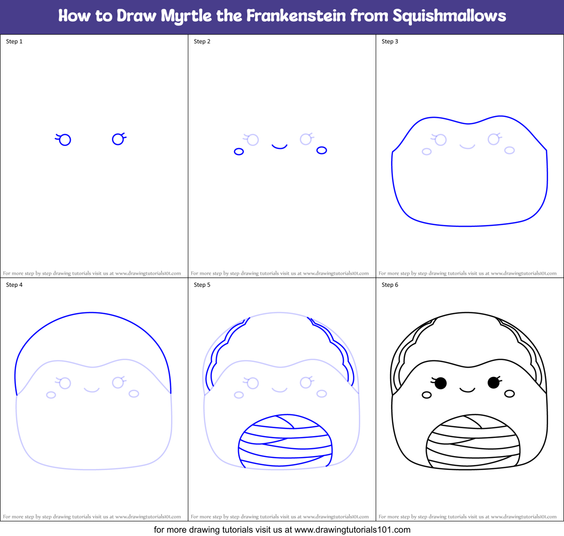 How to Draw Myrtle the Frankenstein from Squishmallows Printable Step by Step