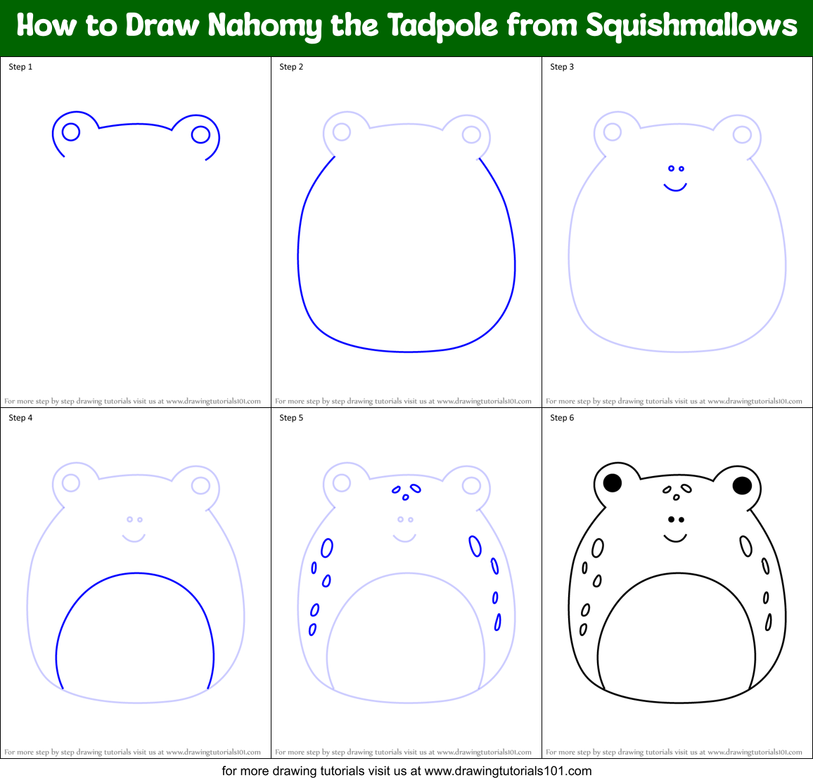 How to Draw Nahomy the Tadpole from Squishmallows Printable Step by Step