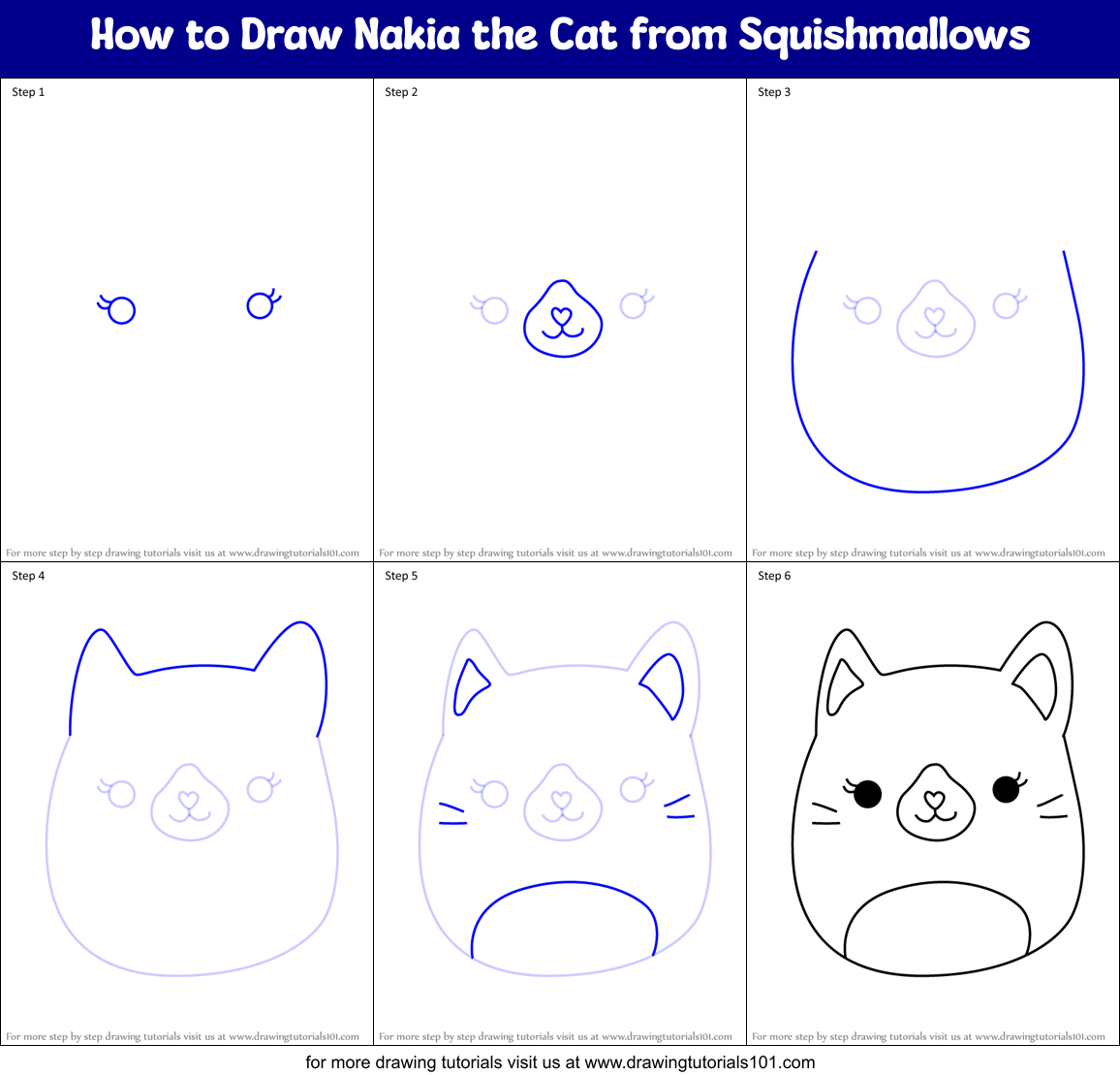 How to Draw Nakia the Cat from Squishmallows Printable Step by Step