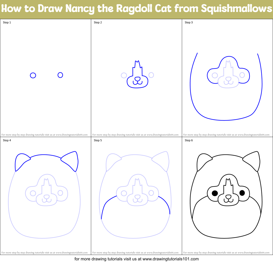 How to Draw Nancy the Ragdoll Cat from Squishmallows Printable Step by Step