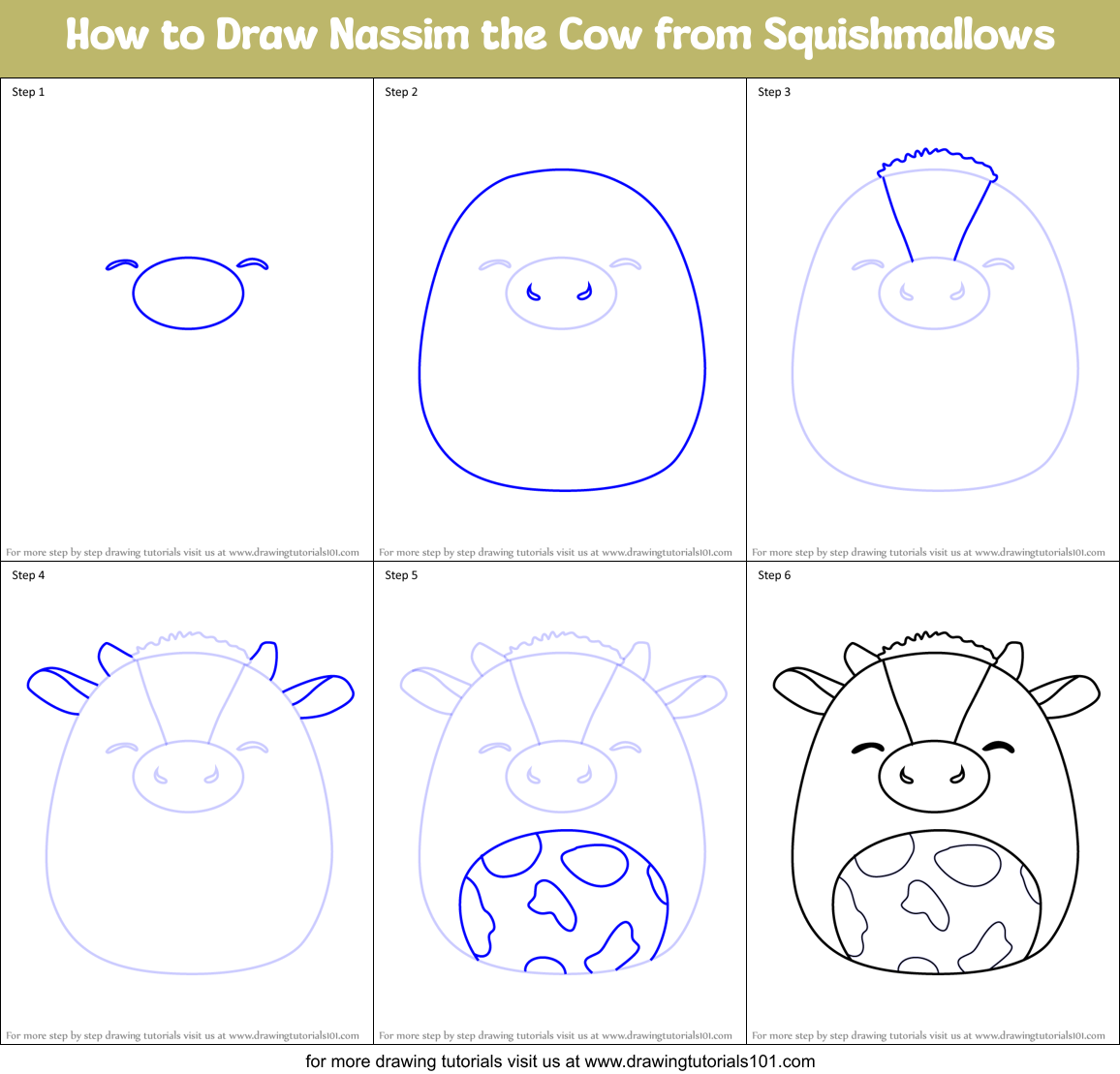 How to Draw Nassim the Cow from Squishmallows Printable Step by Step