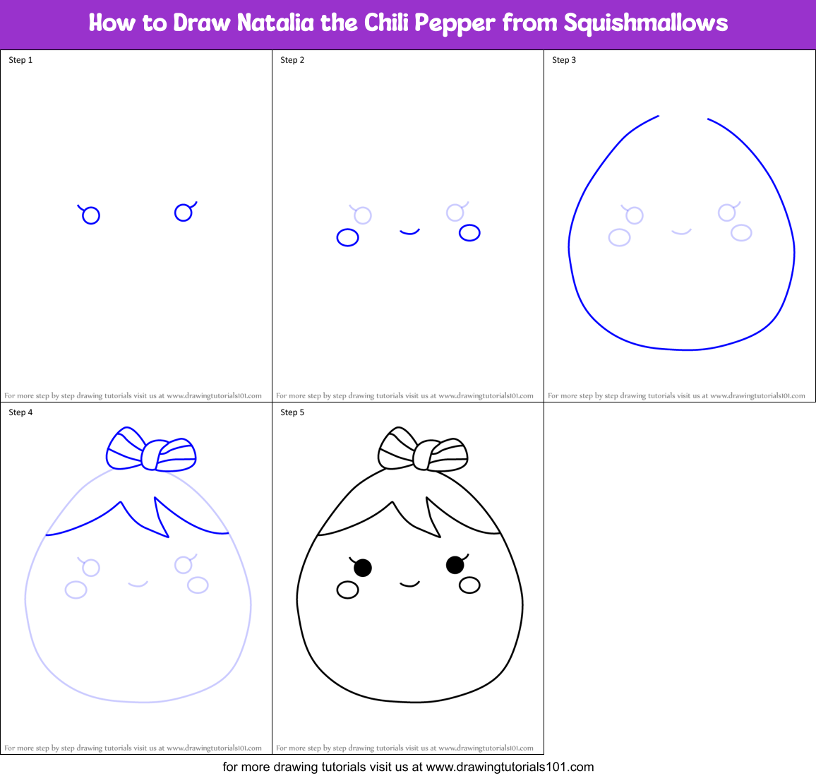 How to Draw Natalia the Chili Pepper from Squishmallows Printable Step by Step
