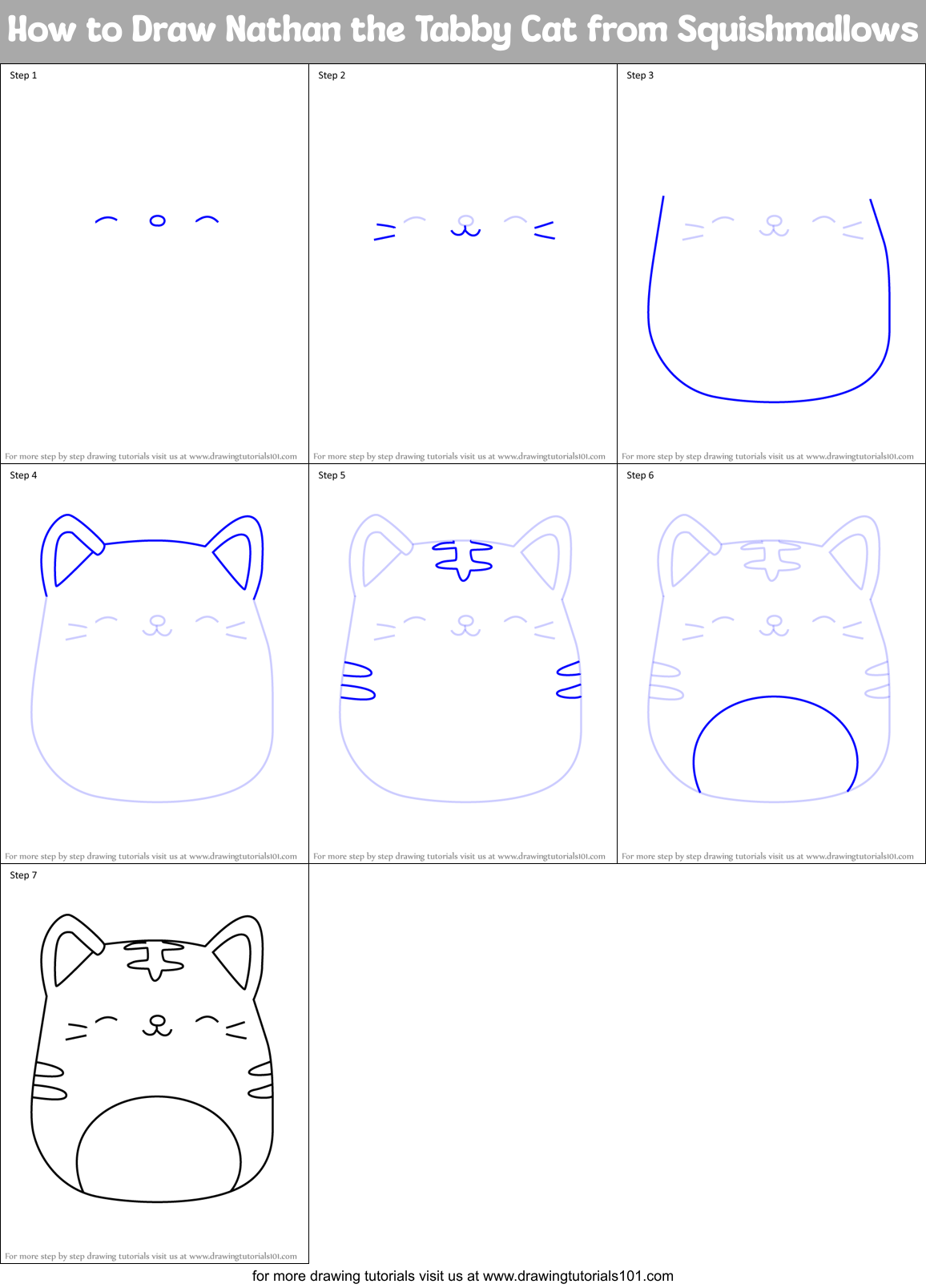 How to Draw Nathan the Tabby Cat from Squishmallows Printable Step by Step