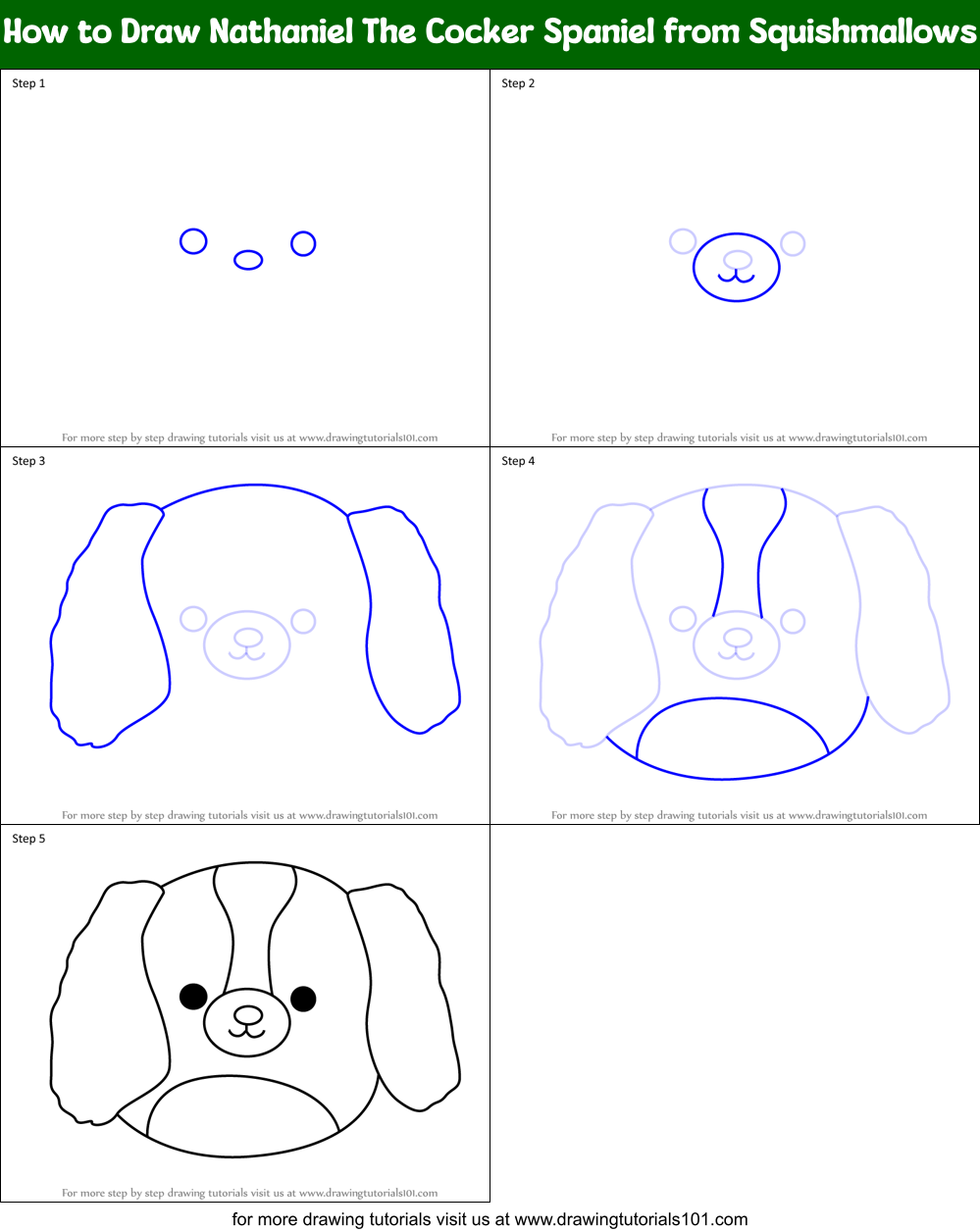How to Draw Nathaniel The Cocker Spaniel from Squishmallows Printable Step by Step