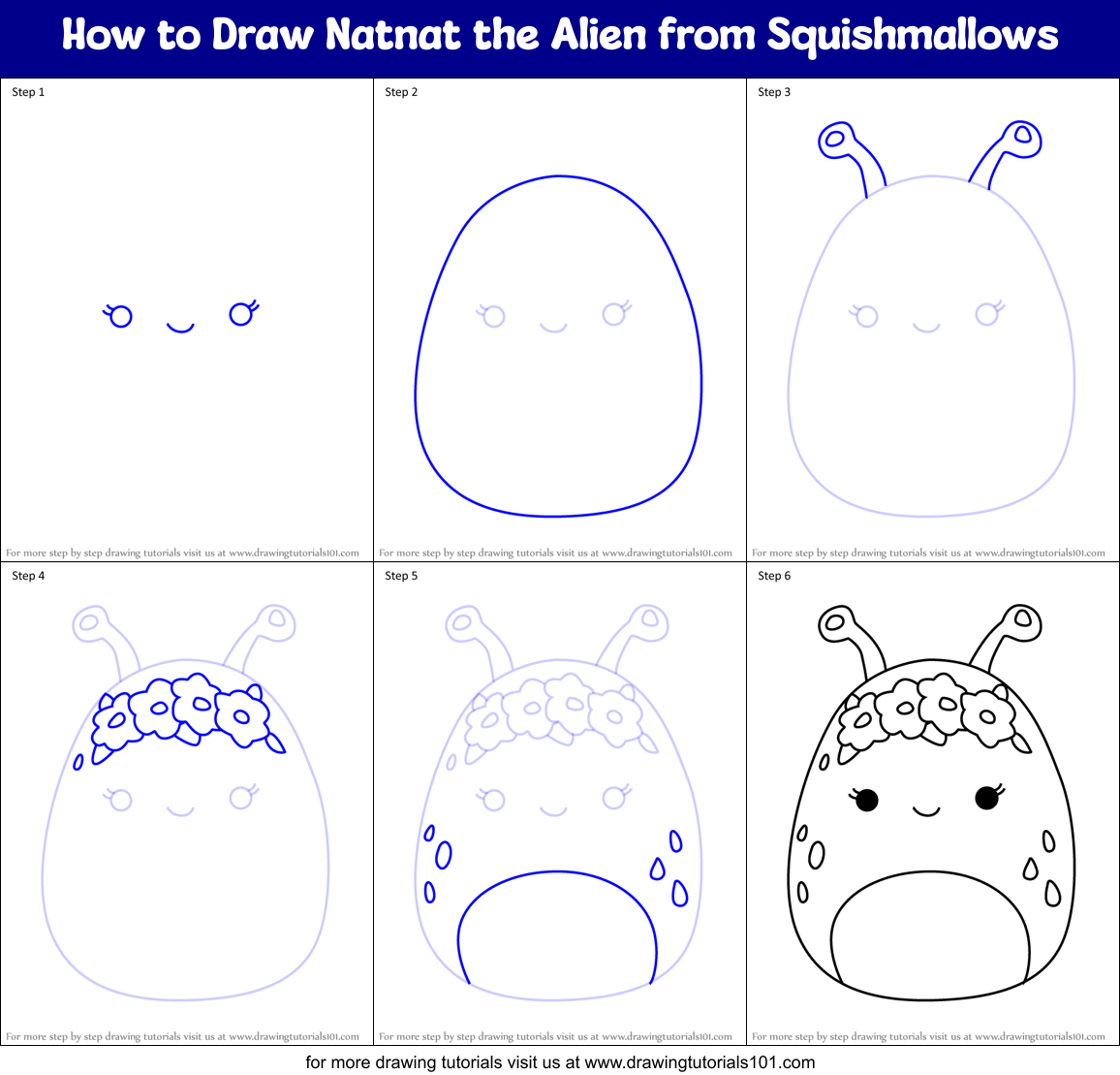 How to Draw Natnat the Alien from Squishmallows Printable Step by Step