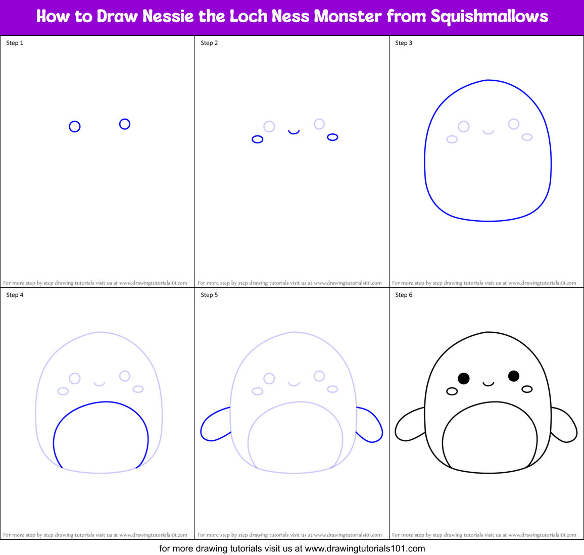 How to Draw Nessie the Loch Ness Monster from Squishmallows Printable Step by Step