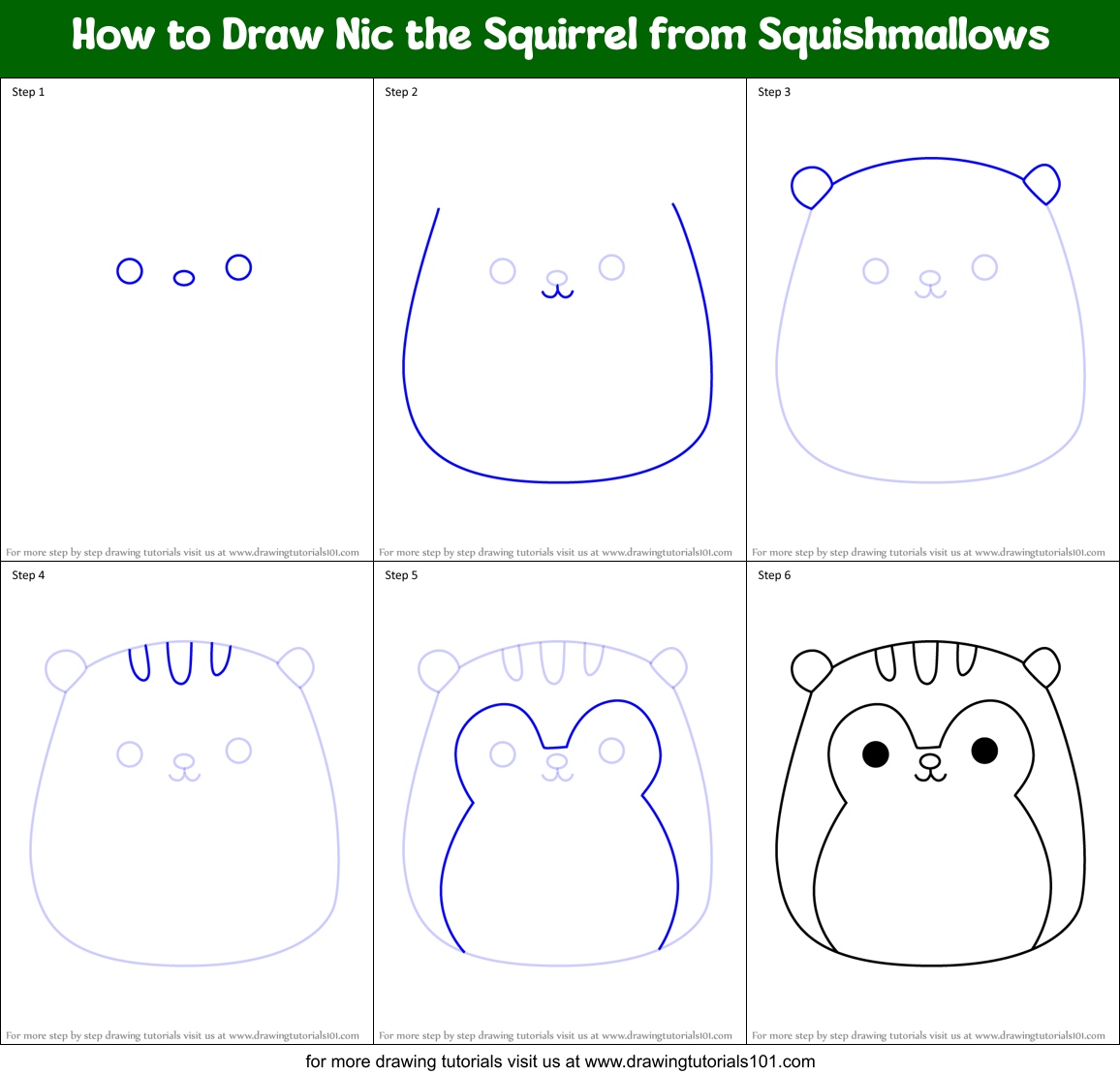 How to Draw Nic the Squirrel from Squishmallows Printable Step by Step
