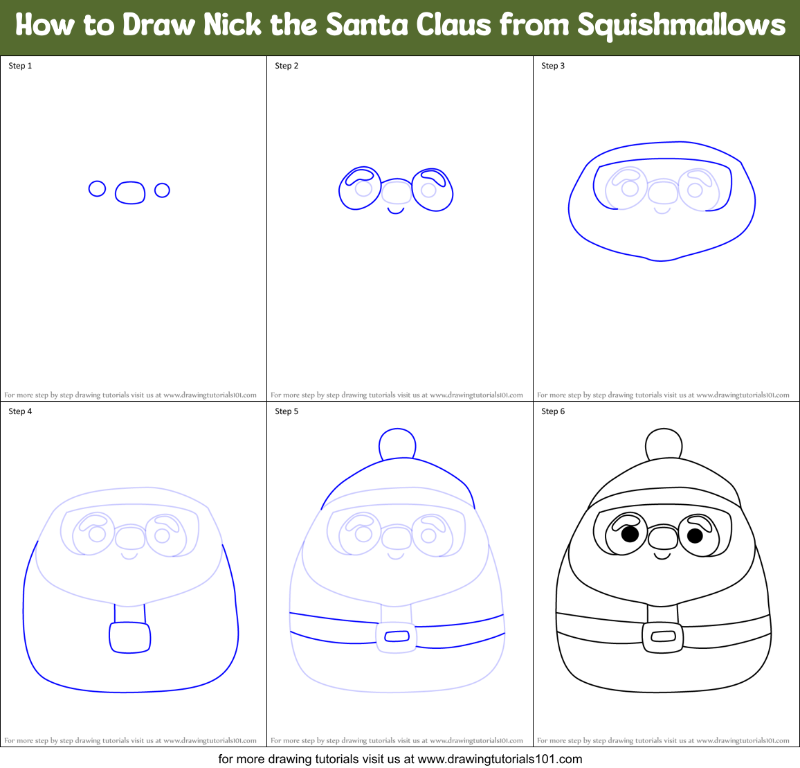 How to Draw Nick the Santa Claus from Squishmallows Printable Step by Step