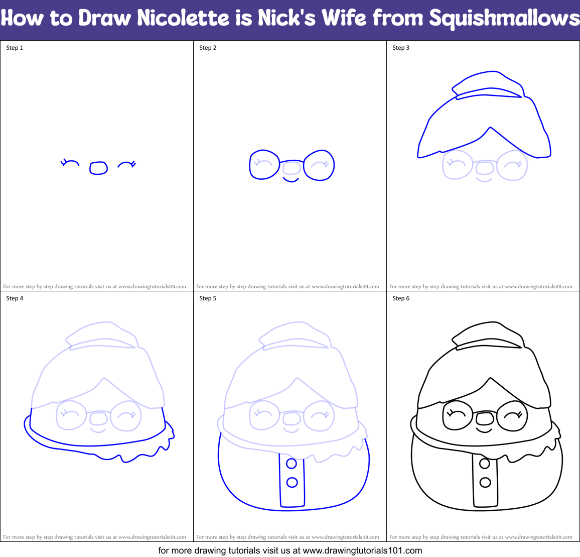 How to Draw Nicolette is Nick's Wife from Squishmallows Printable Step by Step
