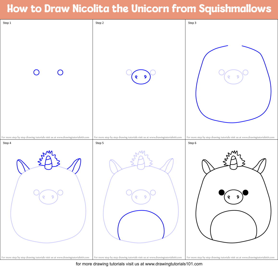How to Draw Nicolita the Unicorn from Squishmallows Printable Step by Step