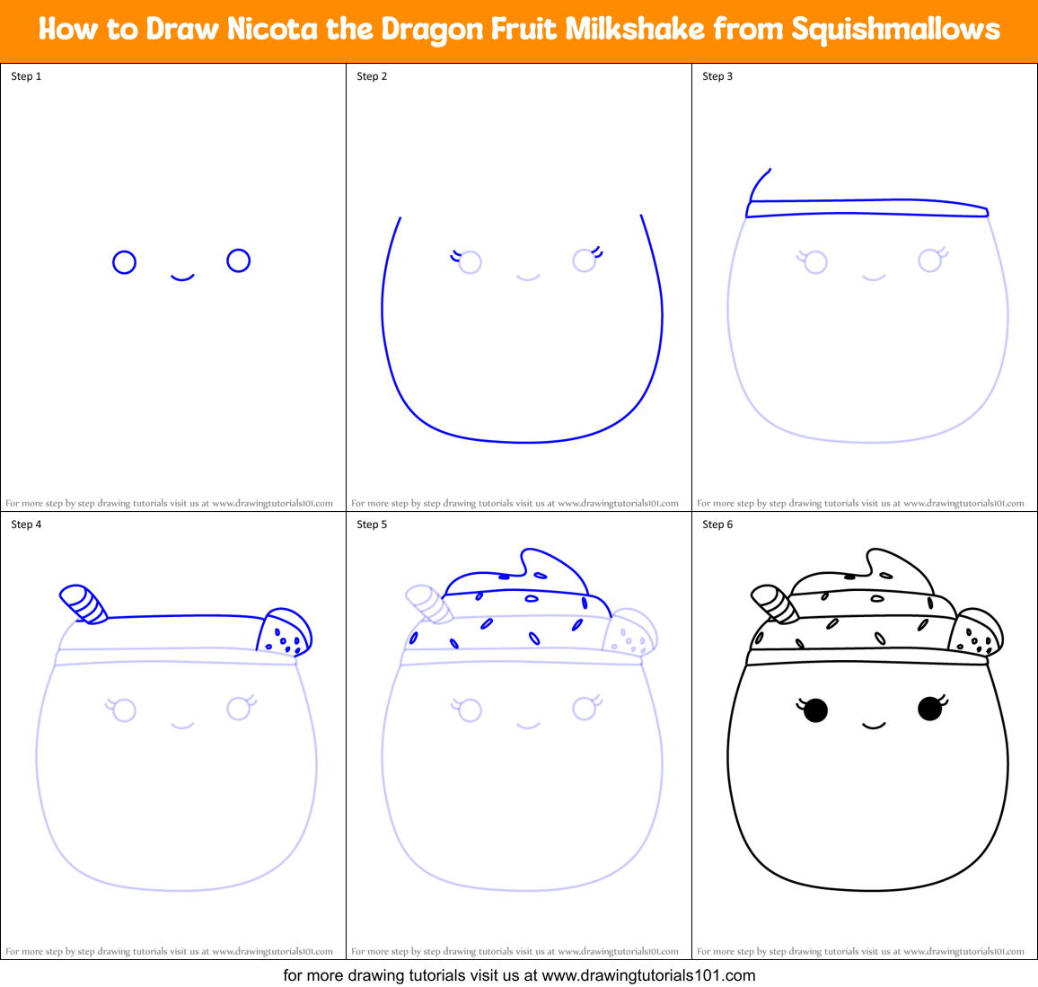 How to Draw Nicota the Dragon Fruit Milkshake from Squishmallows Printable Step by Step