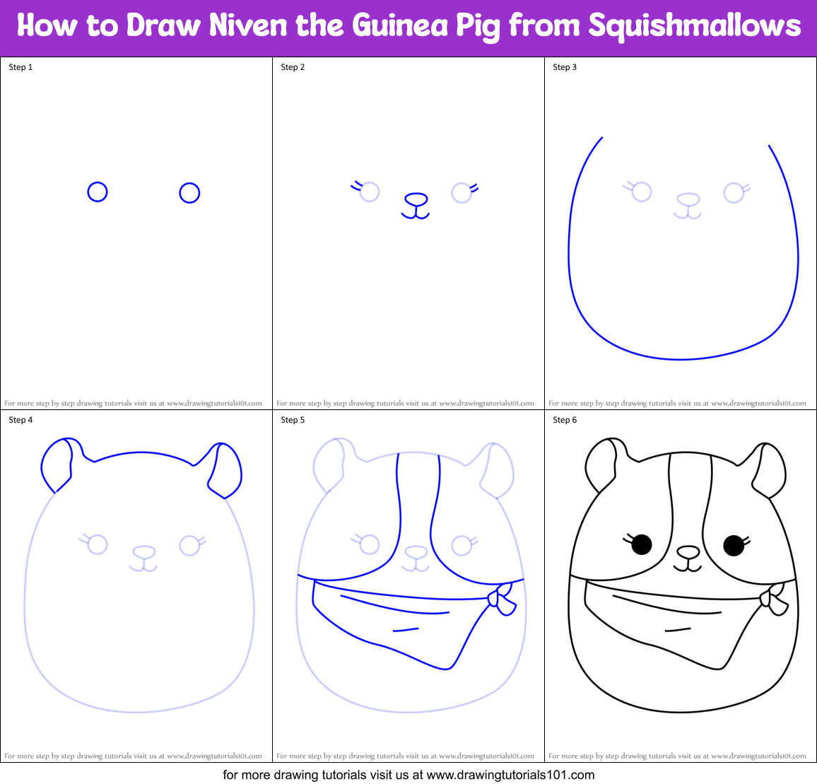 How to Draw Niven the Guinea Pig from Squishmallows Printable Step by Step
