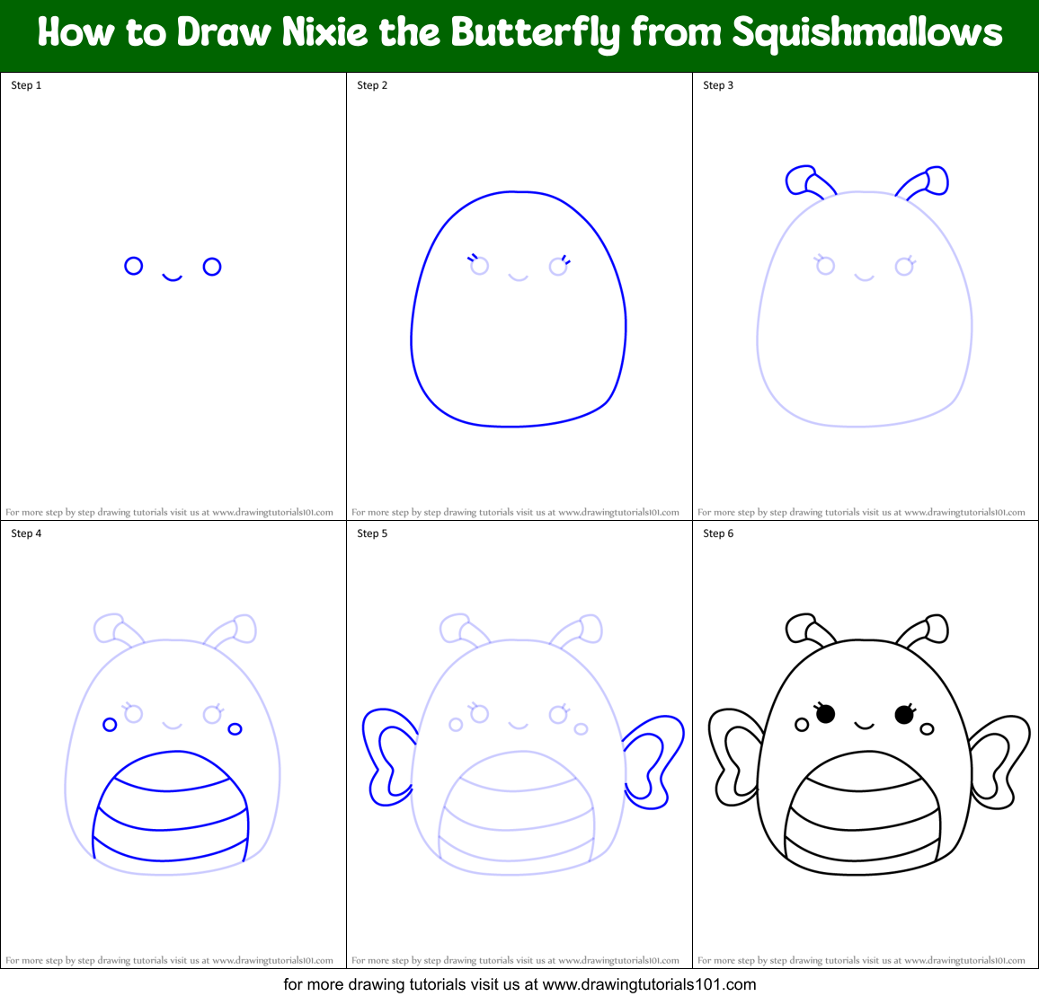 How to Draw Nixie the Butterfly from Squishmallows Printable Step by Step