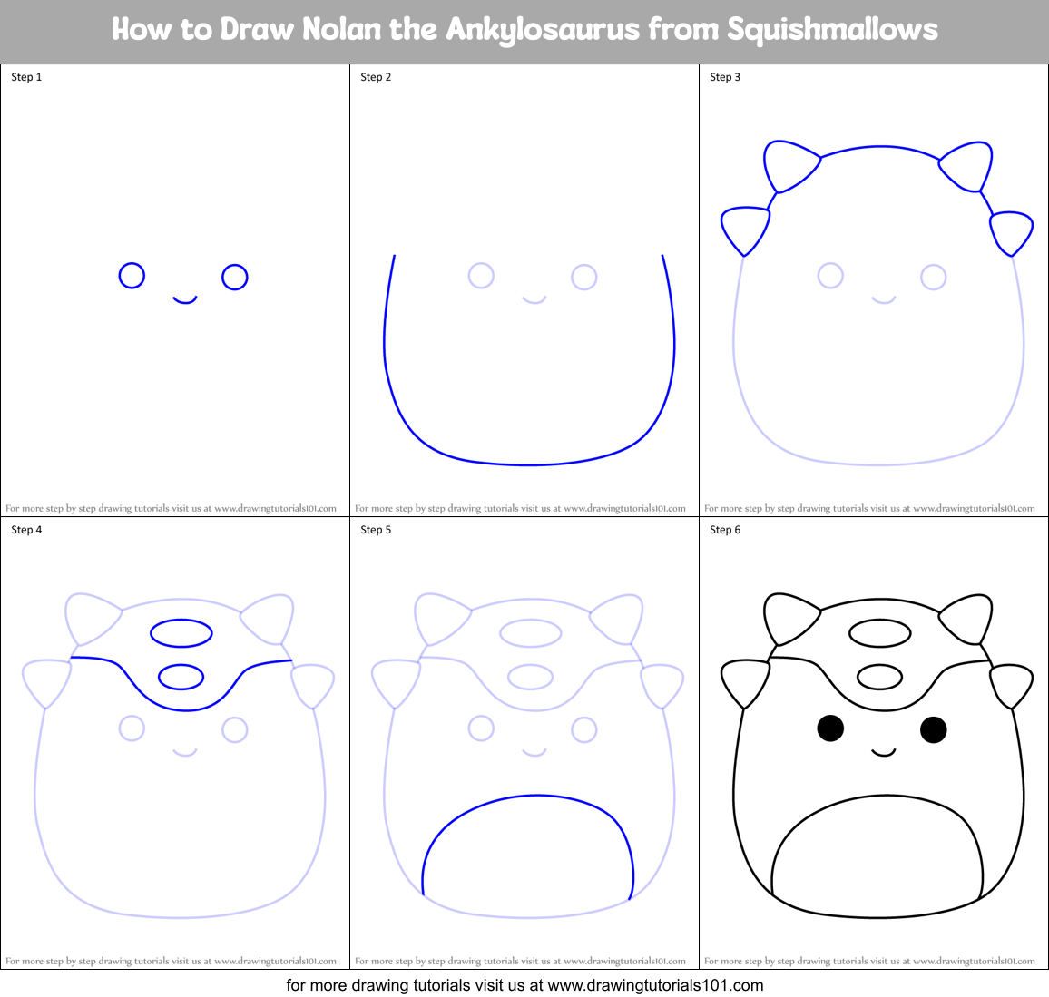 How to Draw Nolan the Ankylosaurus from Squishmallows Printable Step by Step