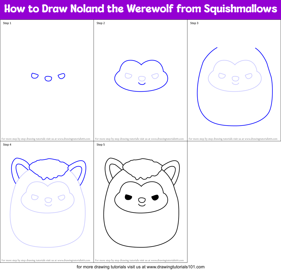 How to Draw Noland the Werewolf from Squishmallows Printable Step by Step