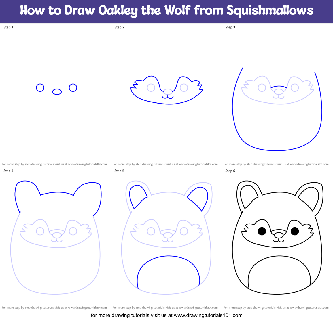 How to Draw Oakley the Wolf from Squishmallows Printable Step by Step