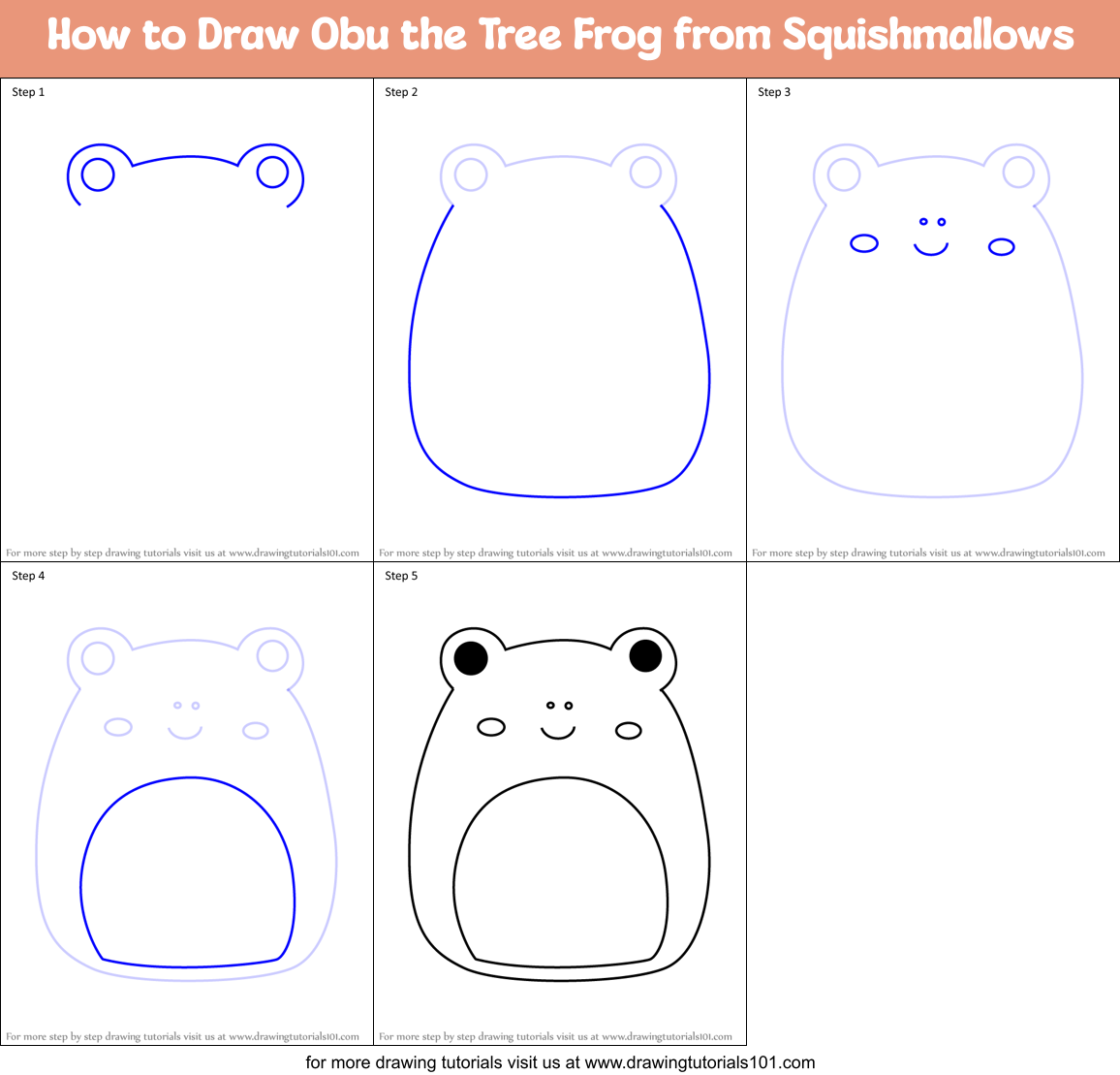 How to Draw Obu the Tree Frog from Squishmallows Printable Step by Step