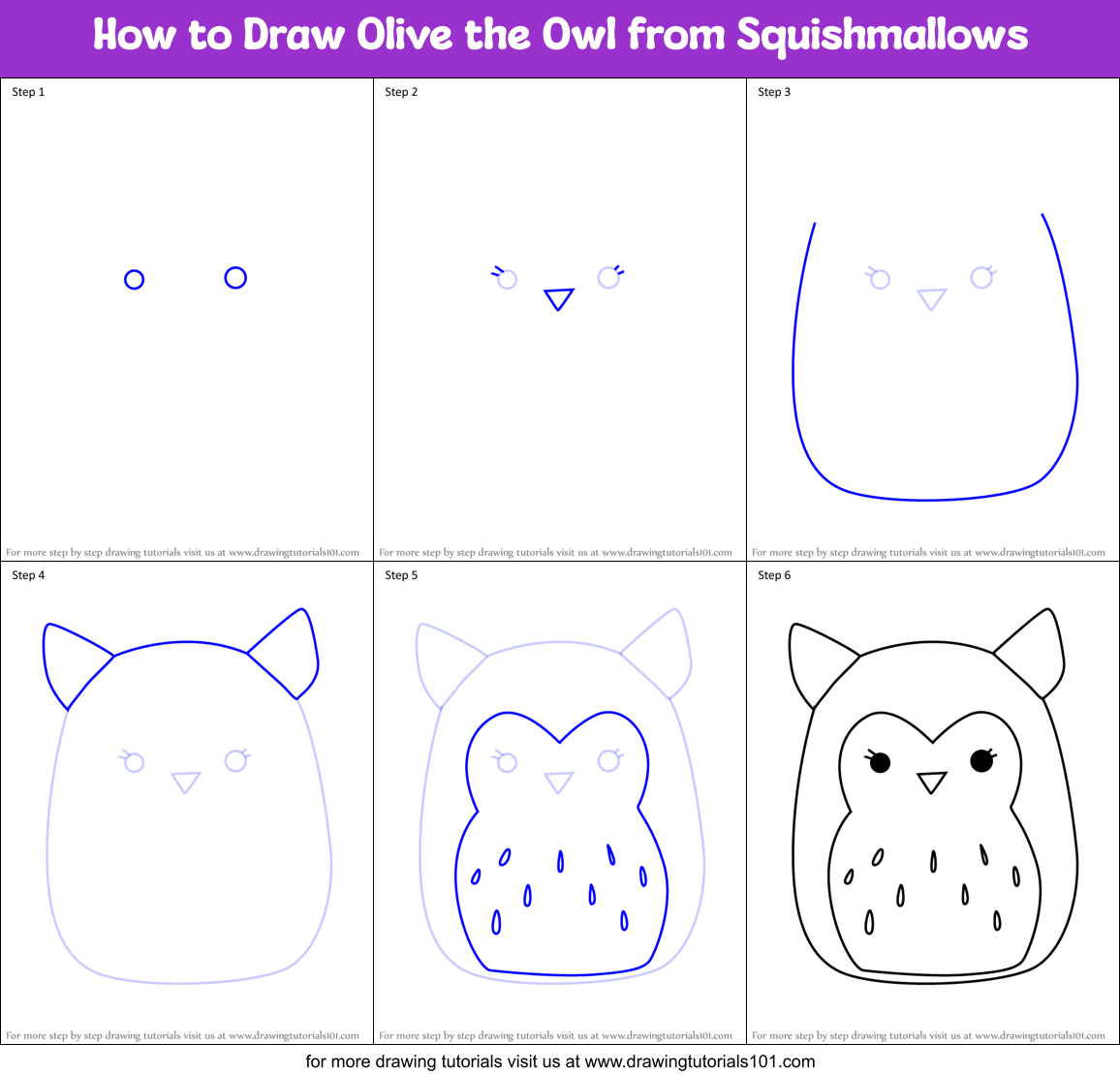 How to Draw Olive the Owl from Squishmallows Printable Step by Step