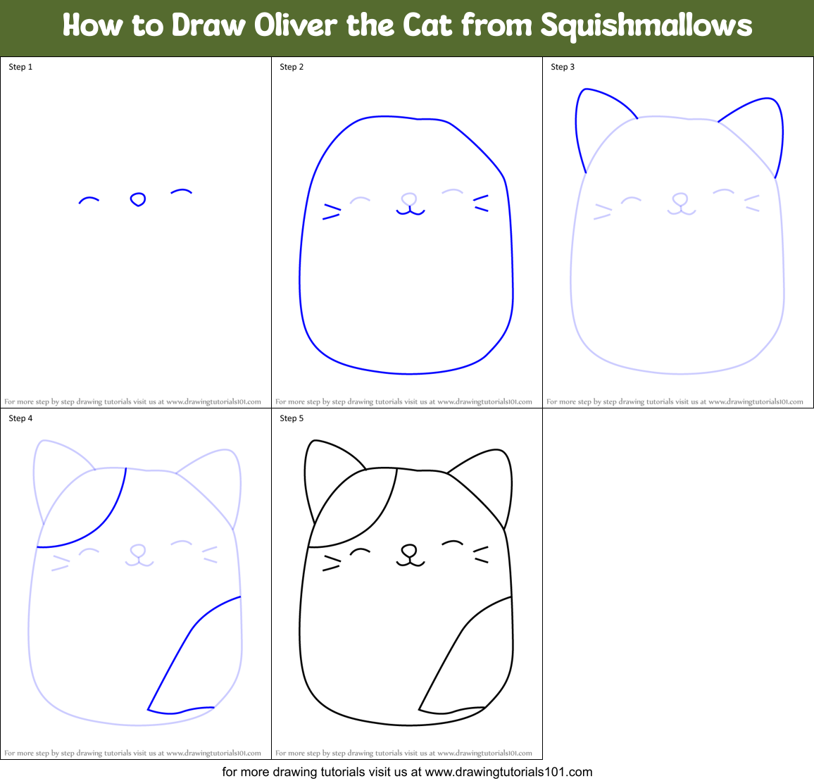 How to Draw Oliver the Cat from Squishmallows Printable Step by Step