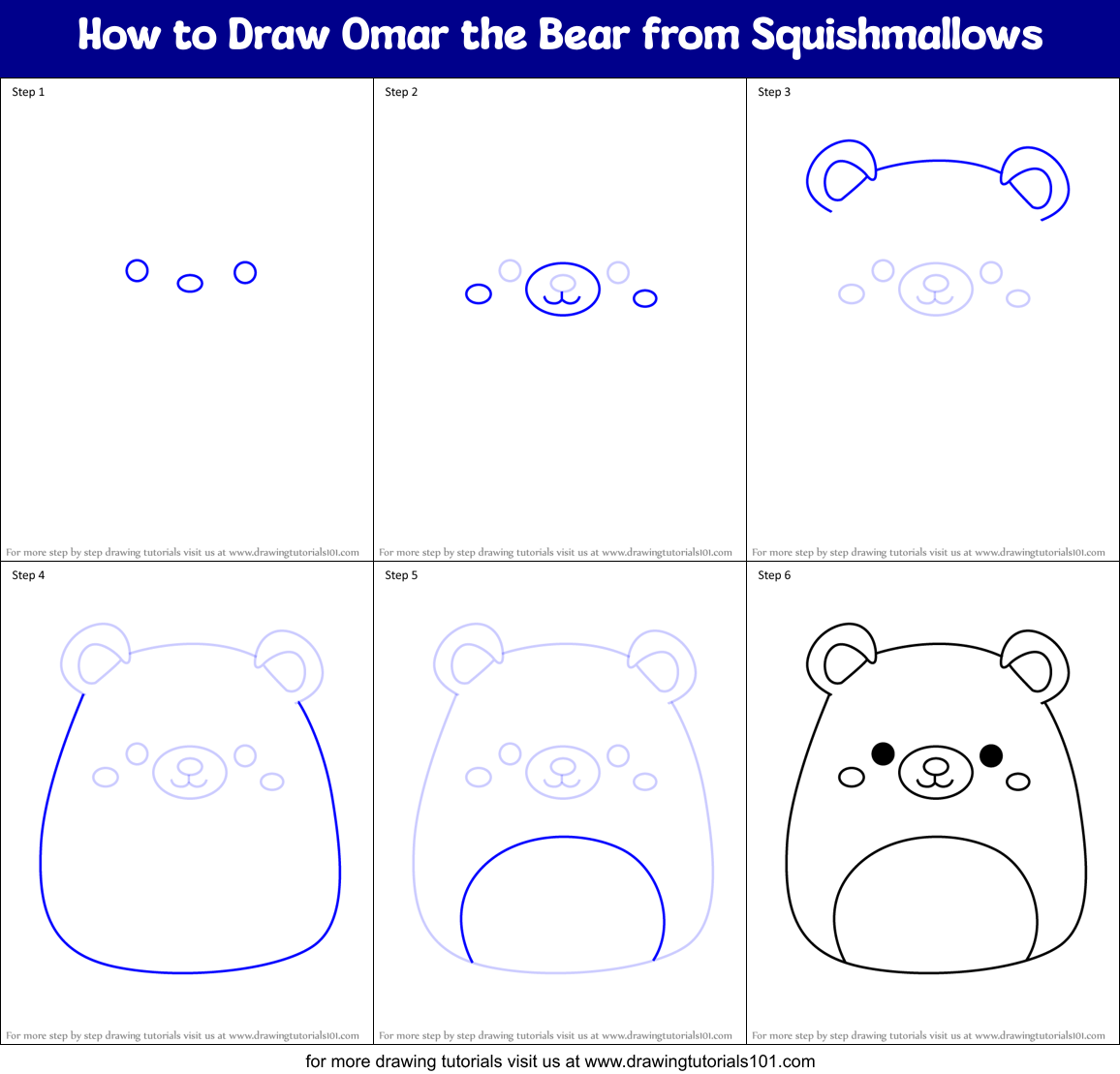 How to Draw Omar the Bear from Squishmallows Printable Step by Step