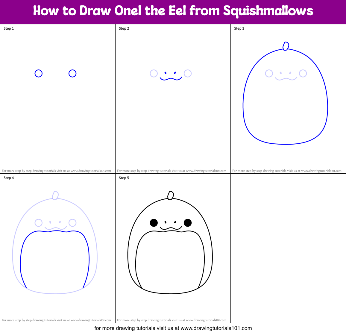 How to Draw Onel the Eel from Squishmallows Printable Step by Step