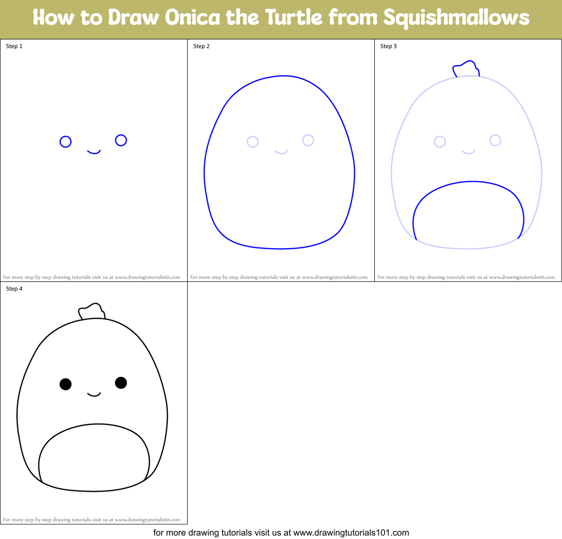 How to Draw Onica the Turtle from Squishmallows Printable Step by Step