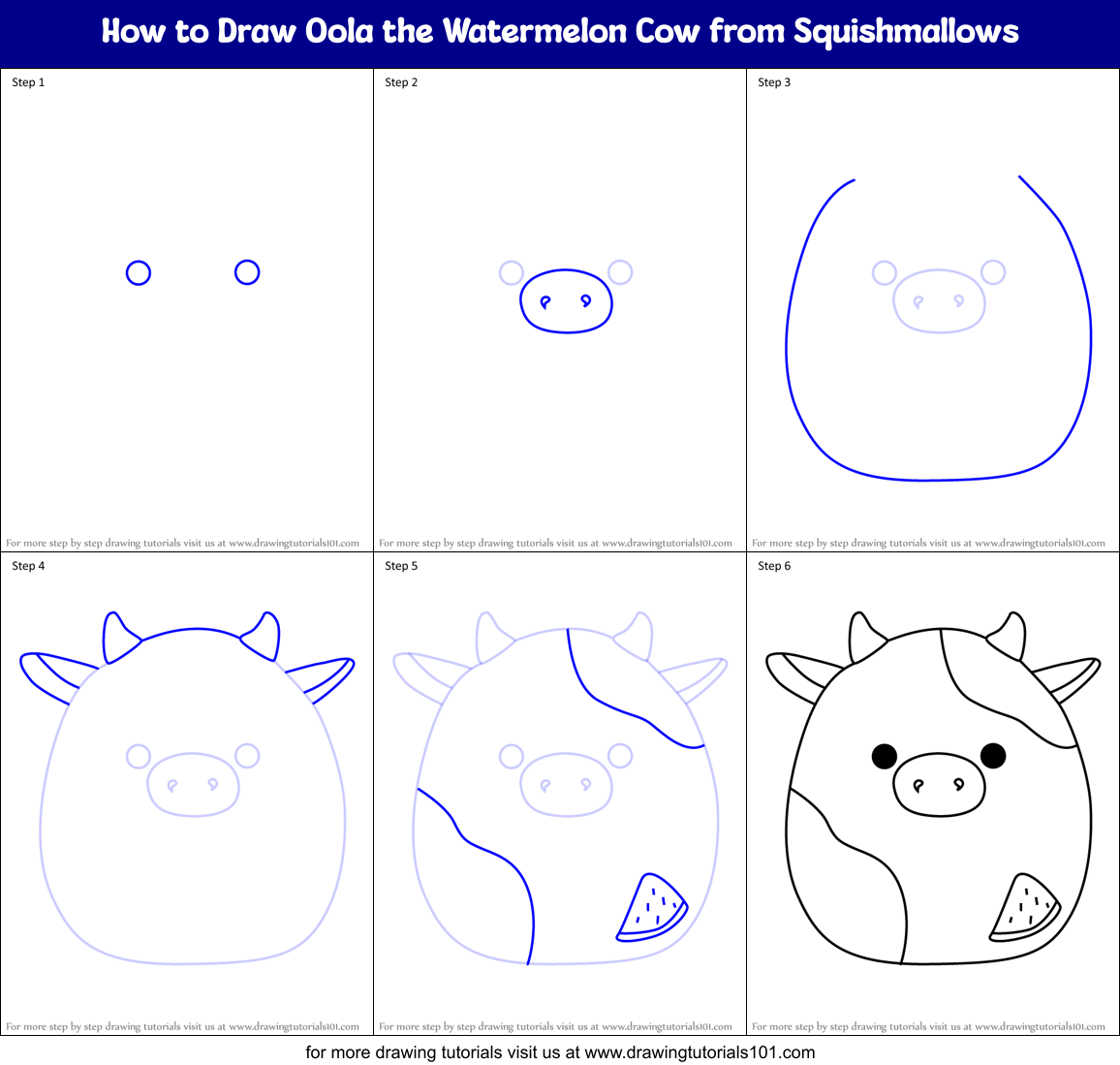 How to Draw Oola the Watermelon Cow from Squishmallows Printable Step by Step