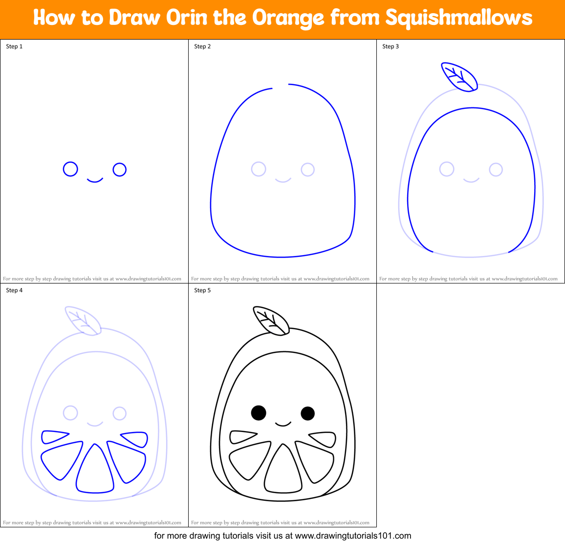 How to Draw Orin the Orange from Squishmallows Printable Step by Step