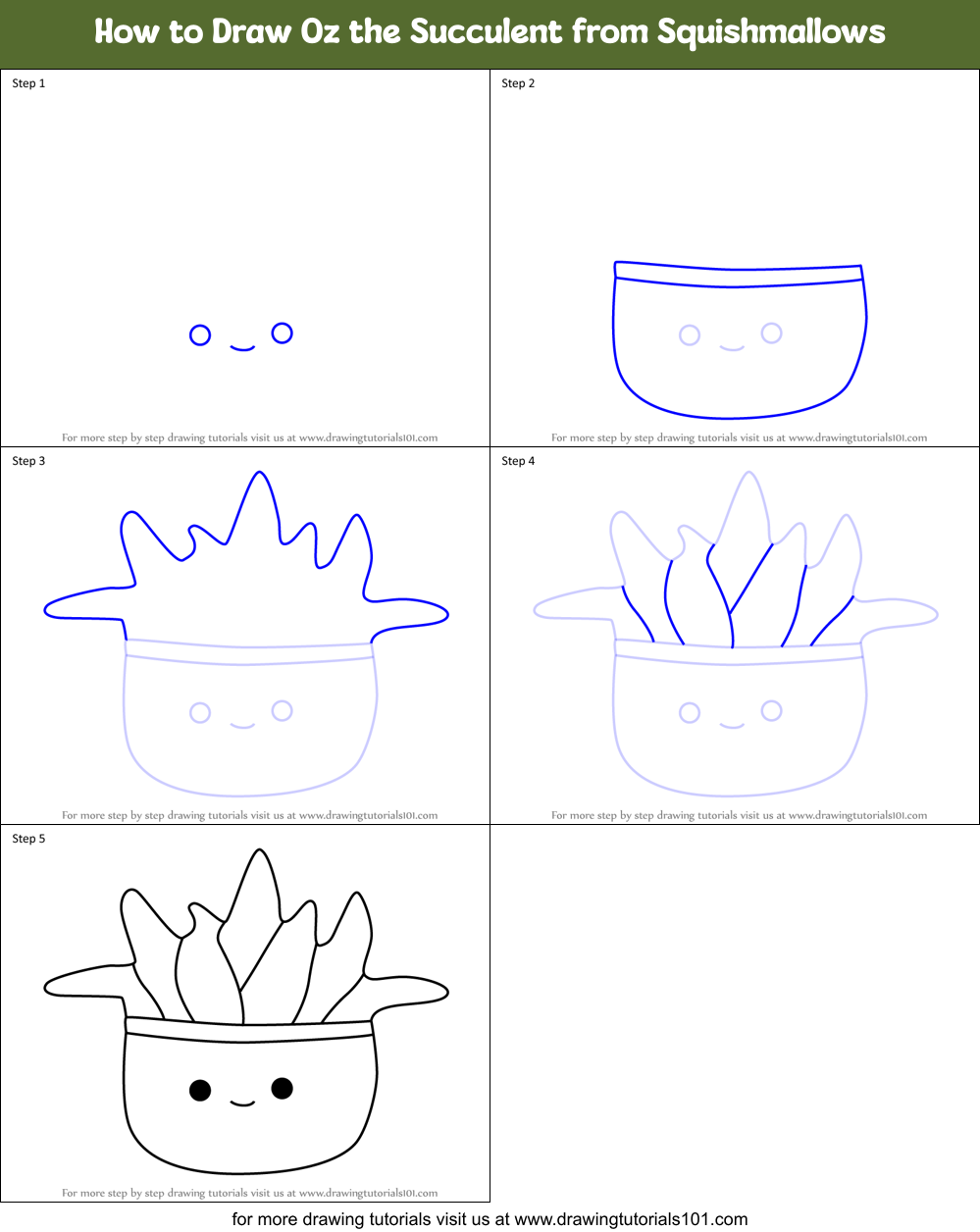 How to Draw Oz the Succulent from Squishmallows Printable Step by Step