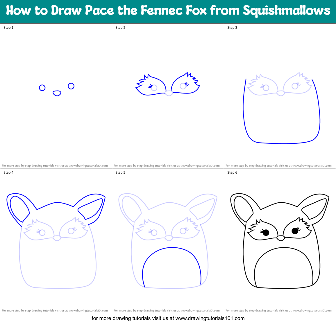How to Draw Pace the Fennec Fox from Squishmallows Printable Step by Step