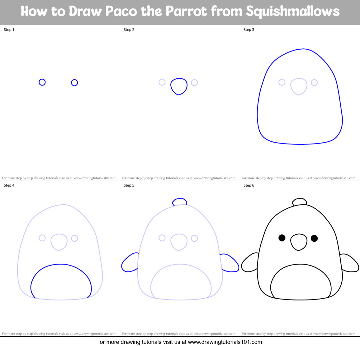 How to Draw Paco the Parrot from Squishmallows Printable Step by Step
