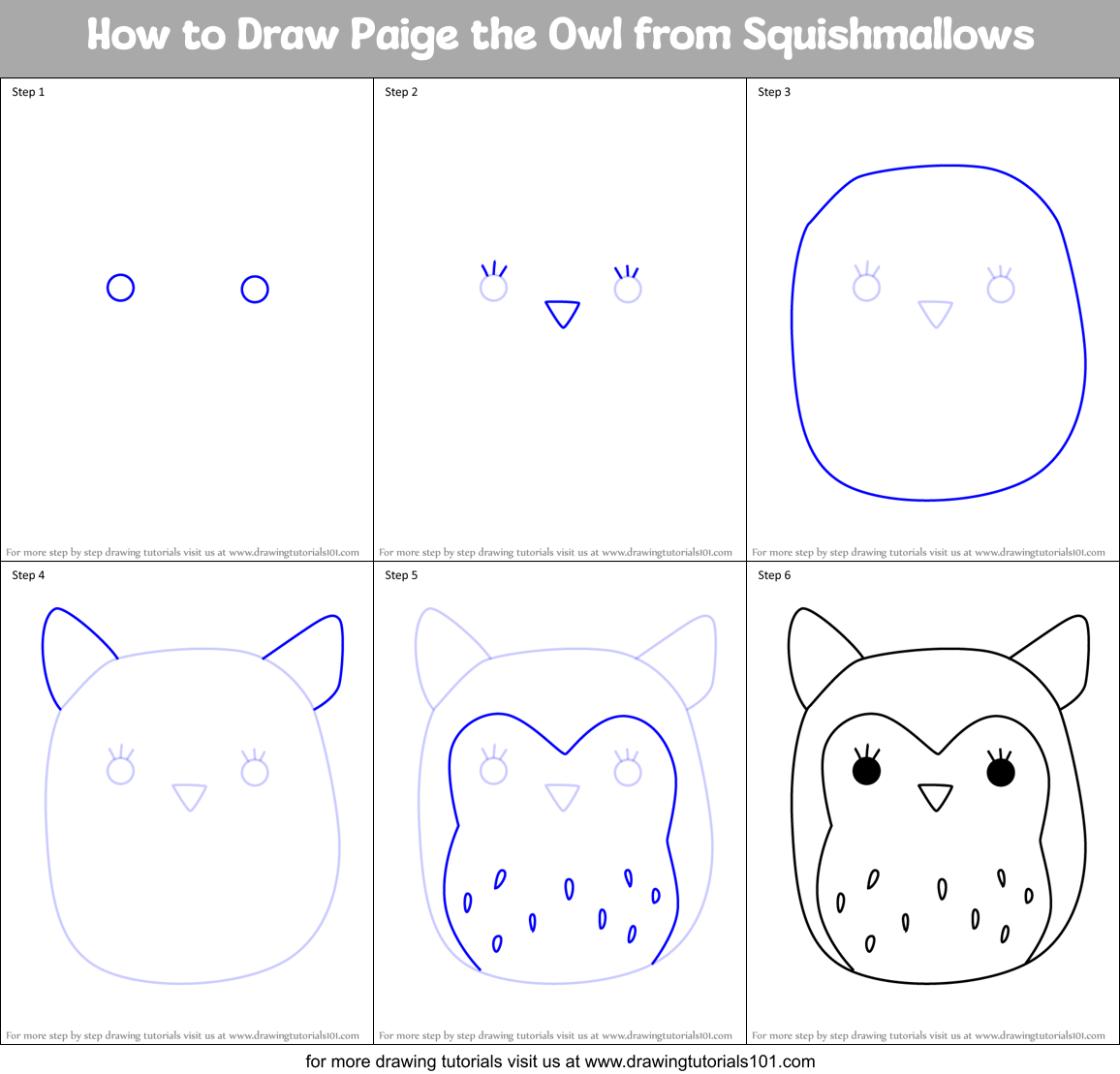 How to Draw Paige the Owl from Squishmallows Printable Step by Step